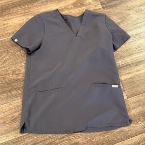 Figs V Neck Scrub Top Gray Grey Women Small Front Pockets PO 1576
